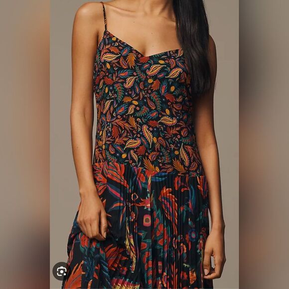 New Farm Rio Anthropologie Sleeveless Long Midi Slip Dress Pleade Sz L Boho - Picture 3 of 14